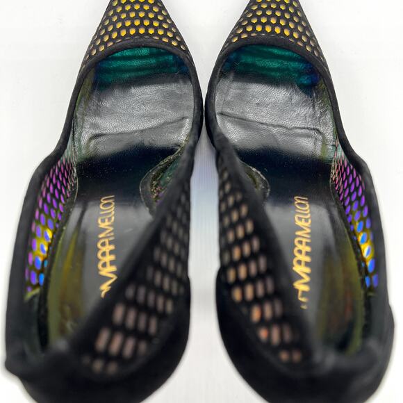 TAMARA MELLON Miami Vice Holographic Suede Pumps Womens 38 Black Pointy Toe - Picture 9 of 11